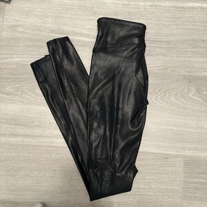 SPANX Black Faux Leather Leggings- tall length